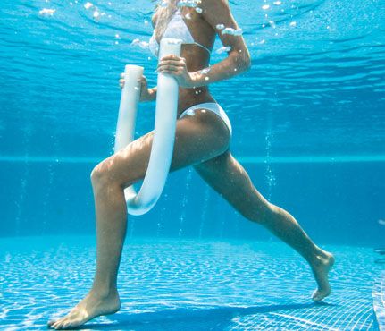 Swimming Pool Fitness- Use of pool noodles while exercising in water helps with resistance.