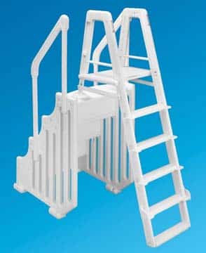 White Blue Torrent AC 26395 Heavy Duty Capri Resin Non Skid Adjustable Pool Ladder Steps Stairs for 48 to 54 Inch Above Ground Swimming Pools 