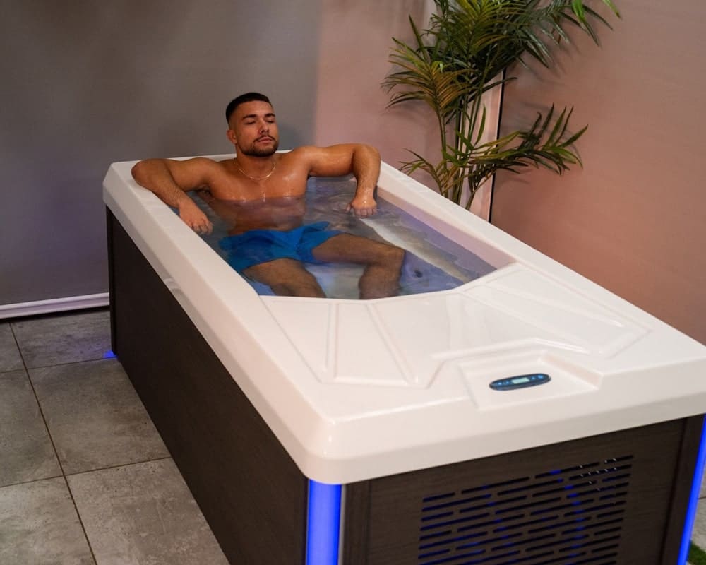 man relaxing in a cold tub